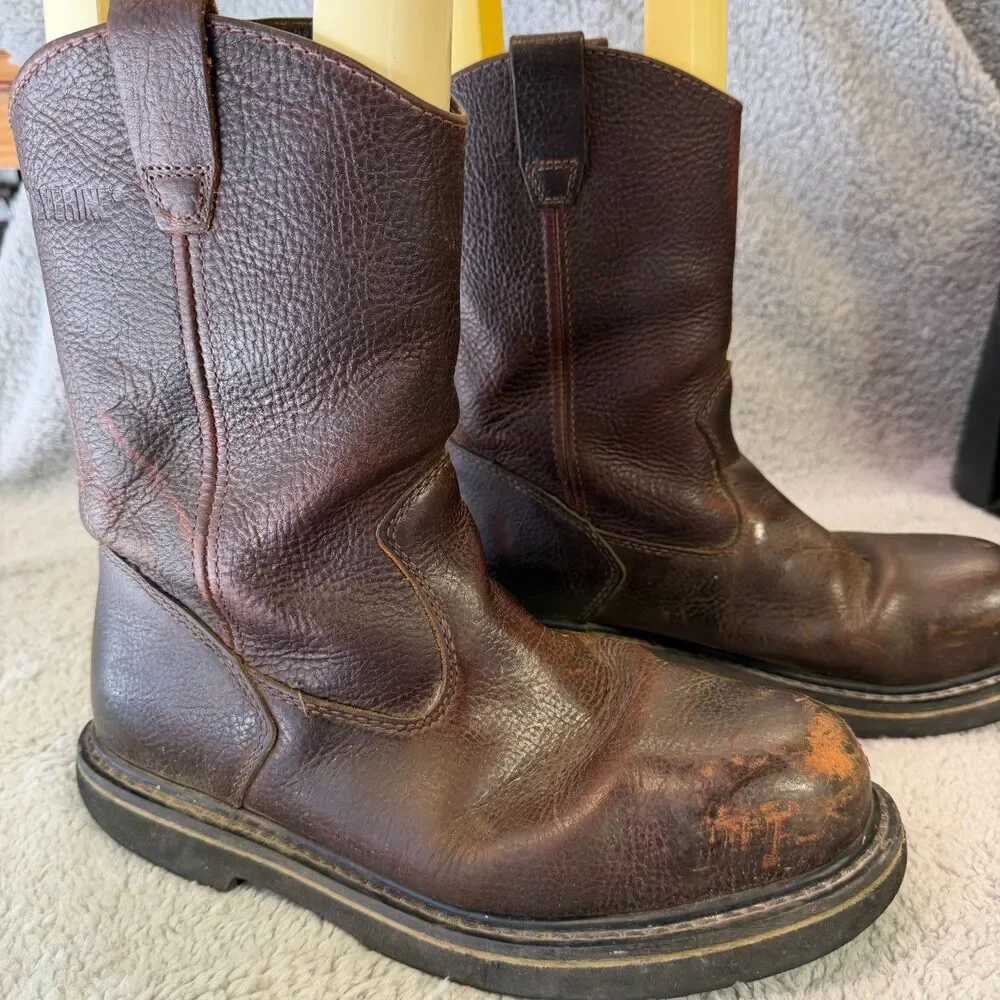 WOLVERINE Work Boots Steel Toe Mens 10.5 Brown Leather Wellington Peanut W03146